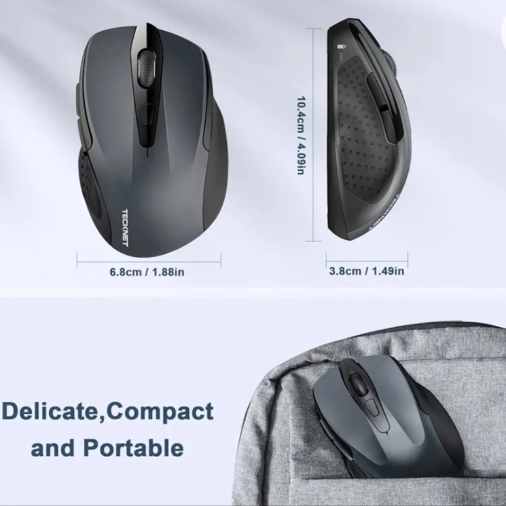 Tecknet Cordless Bluetooth Wireless Optical Grey Computer Mouse Model BM307